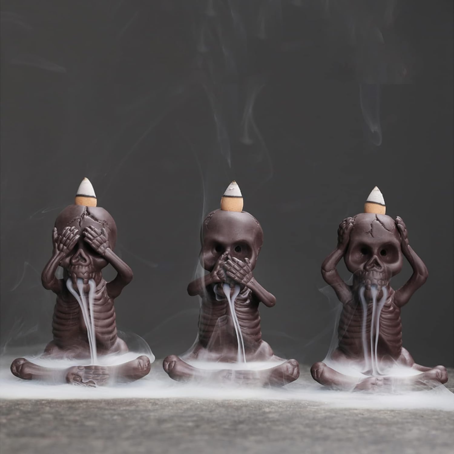 3Pcs Skull Incense Burner,Backflow Incense Burner Waterfall Incense Holder Dragon Skull Creative Smoke Incense Cones Decora Insencens Burner Waterfall Ornamen for Home Office Yoga Temple